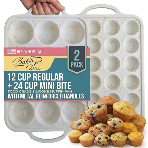 Silicone Muffin Pans (Cream / Regular + Mini Set (12/24 Cups Pan))