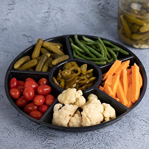 6 Sectional Round Plastic Serving Tray (Black)