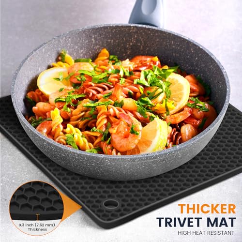 Silicone Trivet Mats 4 Heat Resistant Pot Holders Multipurpose Non (Black Dark Gray)