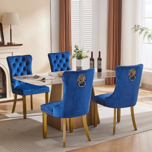 Blue Velvet Dining Chairs Set of 4 (Navy Blue)