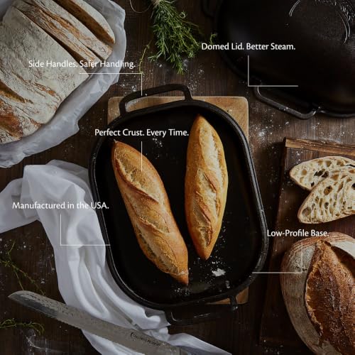 Challenger Bread Pan Cast Iron Loaf Pan with Lid & Baking Bundle (Bread Pan + 12 Flour Sack Towels and Bench Knife)