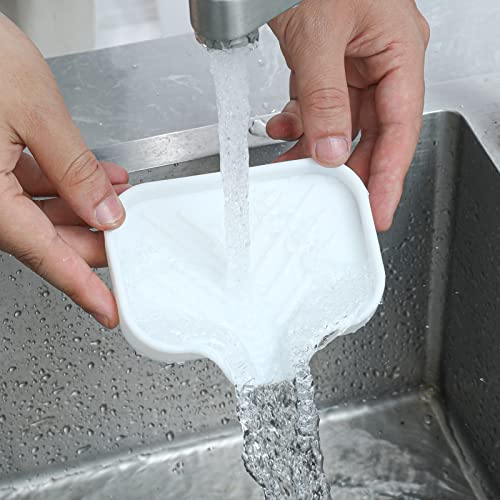 Silicone Soap Dish with Drain Spout (White / S(4.9"×3.2"))