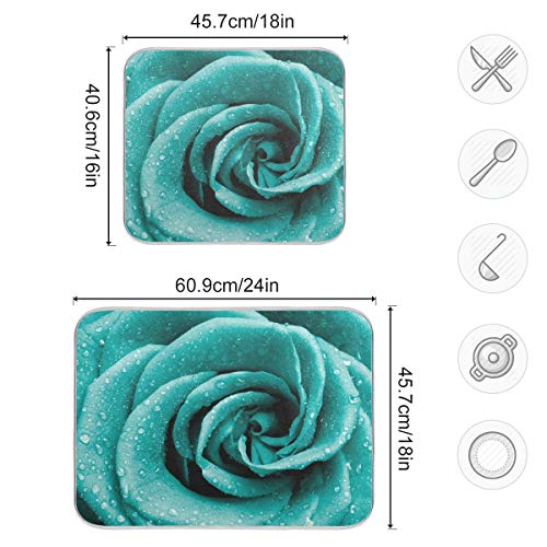 Super Absorbent Dish Drying Mat (Hipster Turquoise Rose Petals / 18" x 24")