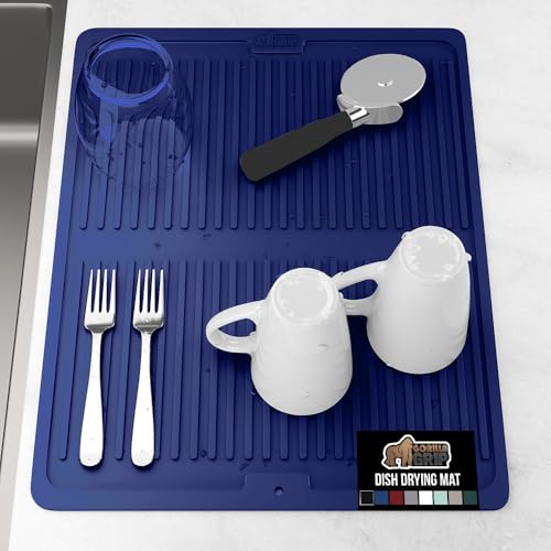 Patented BPA Free Silicone Dish Drying Mat (18" x 16" / Silicone / Blue)