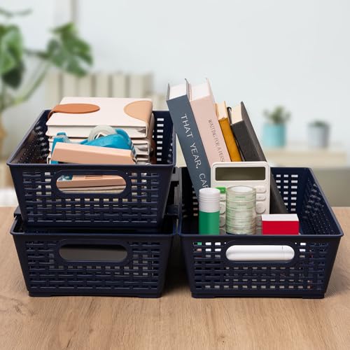 Stackable Woven Plastic Basket (Dark Blue)
