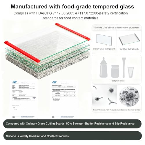 2PCS Glass Cutting Board with Silicone Grip (Red)
