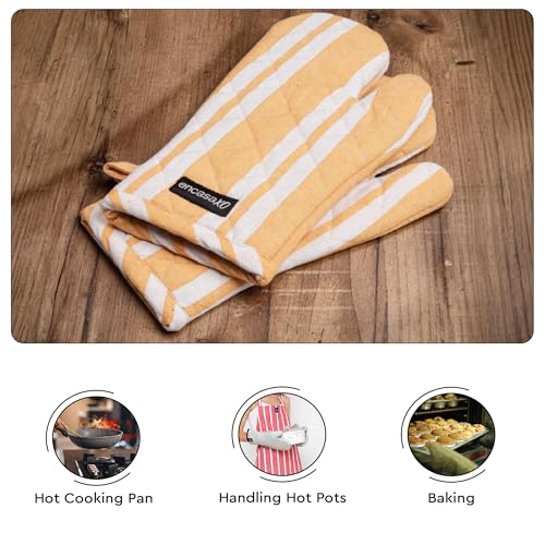 Oven Mitts Heat Resistant Kitchen Gloves (Oven Gloves / Franca Yellow Stripes)