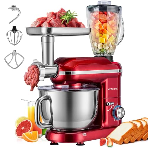 3-in-1 Stand Mixer, 6-Quart Tilt-Head Mixer, 10 Speeds, Red (3-in-1 / Red)