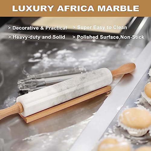 African Natural Marble Rolling Pin (White Marble with Pastry Mat)