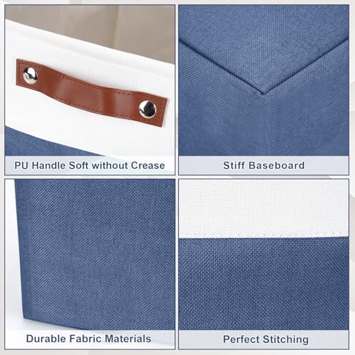 Large Fabric Storage Baskets (NavyBlue / Off-White / Extra Large -17"x12"x15")