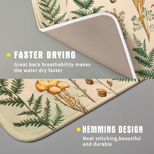 Ferns Leaves Dish Drying Mats Woodland Forest Mushrooms Reversible Drainer Mats 16 X 18 Inch (Ferns Mushrooms 1101 / 18" x 16")