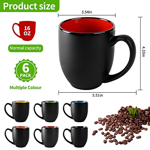 16oz ceramic Coffee Mug Sets with Large Handles Matte Black Porcelain Mug Multiple colors Cups for Coffee (16oz)