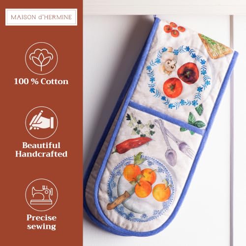 Double Oven Mitts 100% Cotton Double Oven Glove (078 - Gourmand / 7" x 35" (Double Oven Mitt))
