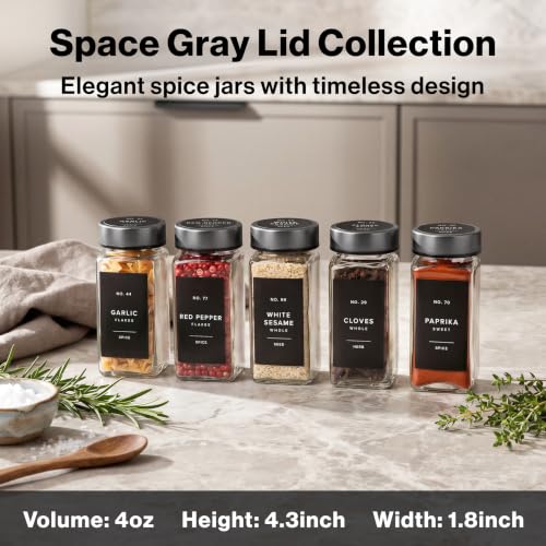 Glass Spice Jars with Label (Space Gray Stainless Steel Lid)