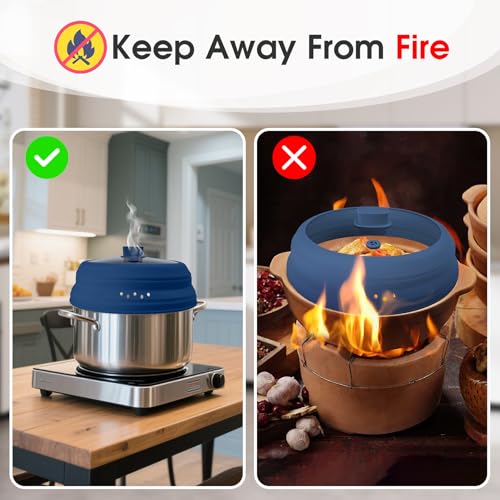 Microwave Splatter Cover Glass Microwave Cover for Food Collapsible Splatter Guard Lid with Silicone Handle for Pot Plate Bowl 11.8 Inch Blue (Blue / 11.8Inch)