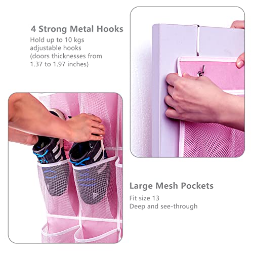 28 Pocket Over The Door Shoe Organizer (Pink-2 Pack of 28)