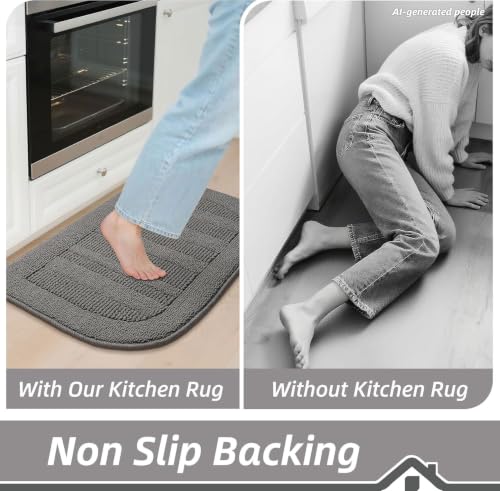 24x40 Inch Kitchen Rugs Non Slip Washable Kitchen Sink Rug (24" x 40" (Semicircular) / Grey)