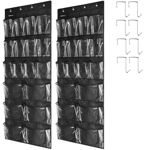 2 Pack Extra Large Hanging Over Door Shoe Organizers (B-Black&Clear)