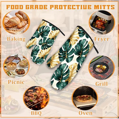 Palm Leaf Golden Tropical Oven Mitts and Pot Holders Set (4 Count)