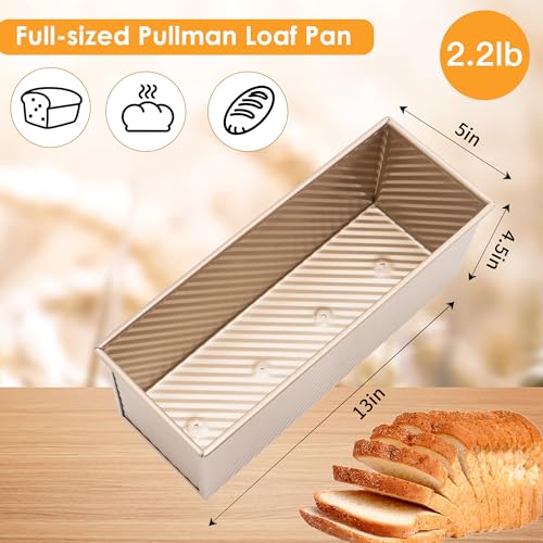 2 pack 2.2lb Aluminized Steel Gold Pullman Loaf Pan with Lid (2 Count)