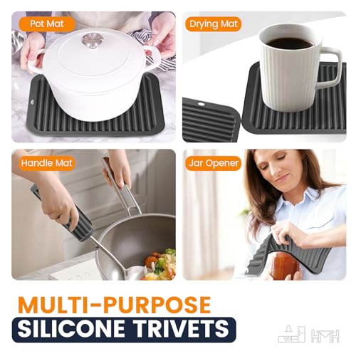 Silicone Trivet Mats 2 Heat Resistant Pot Holders Multipurpose Non (Jet Black)