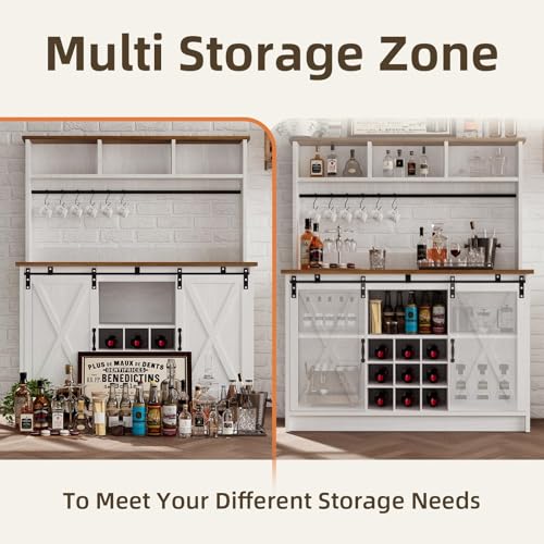 47" Farmhouse Coffee Bar with Storage Hutch & Wine Rack (48Inch / White)