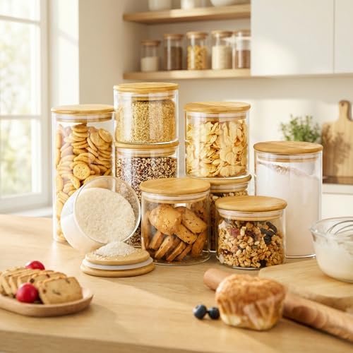 32 oz Round Glass Food Storage Containers with Airtight Bamboo Lids (4 Count)