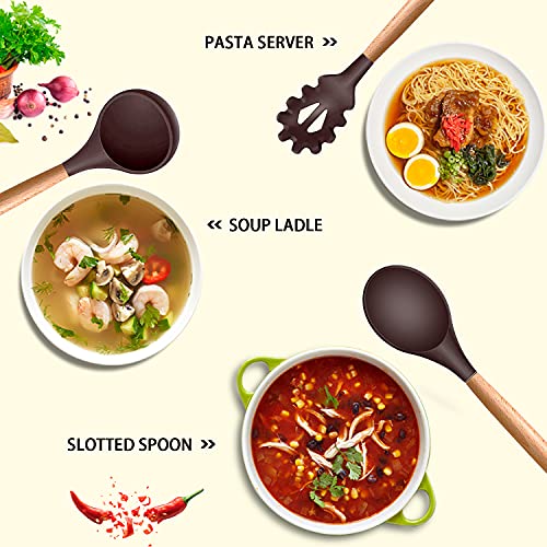 Silicone Cooking Kitchen Utensils Set (Coffee)