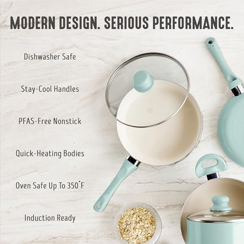 2QT Ceramic Nonstick Saucepan with Lid (2 Quarts / Turquoise 2.0)