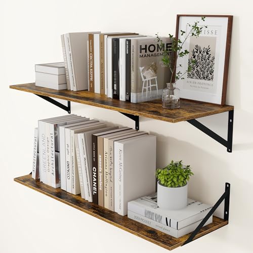 36W x 12D Deep Floating Shelves Set of 2 Rustic Brown (Rustic Brown With Black Metal Bracket / 36wx12dx5.8h)