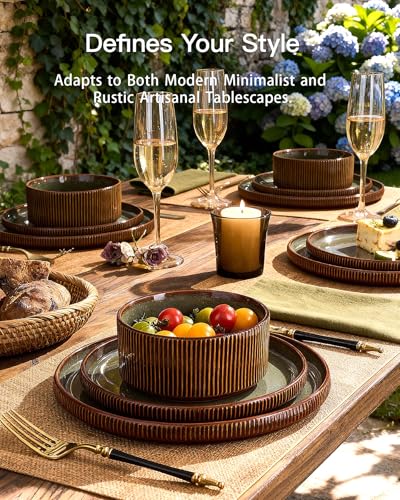Stoneware Dinnerware Sets (Moss Green & Brown)