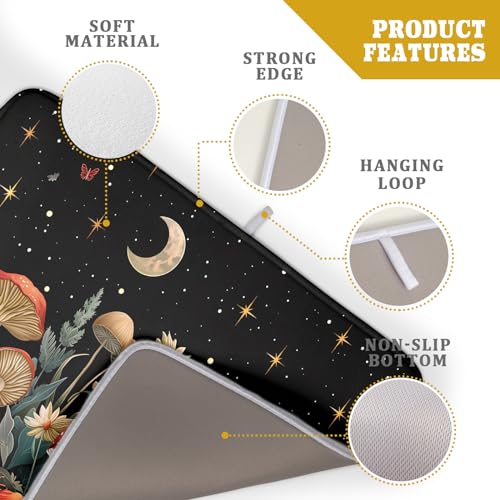 Black Mushroom Dish Drying Mat for Kitchen Counter Leaves Botanical Microfiber Dish Rack Mat Drainer Pad Washable Absorbent Dry Mat 18×24 Inch (Black Mushroom / 18" x 24")
