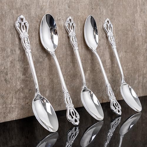 75PCS Silver Plastic Spoons 8.1inch Vintage Soup Spoons for Parties (75-Silver / Spoons)