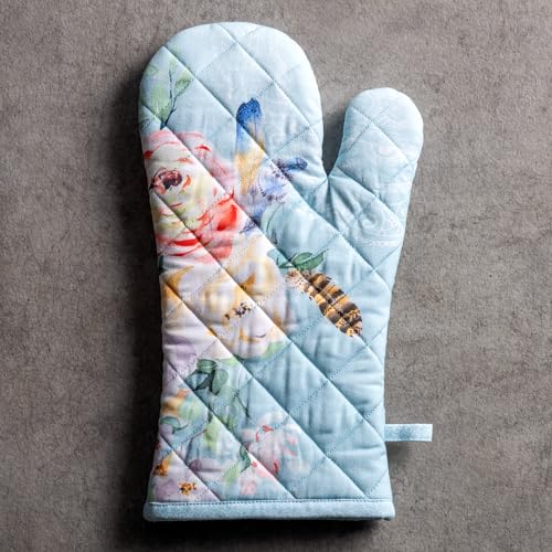 Maison d'Hermine Oven Gloves 100% Cotton Oven Mitt (077 - Ibiza - Blue / 7.5" x 13" (Oven Mitt))
