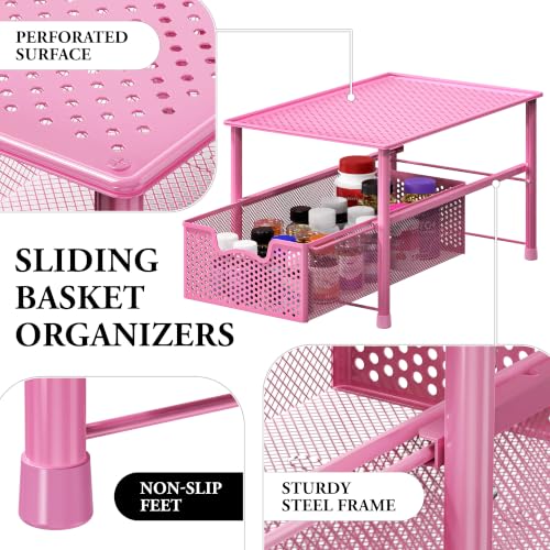 Stackable Under Sink Sliding Basket Drawer (Pink)
