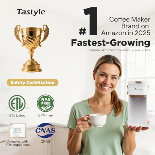 Mini Single Serve Coffee Maker for K Cups and Grounds with Handle (White and Brown)