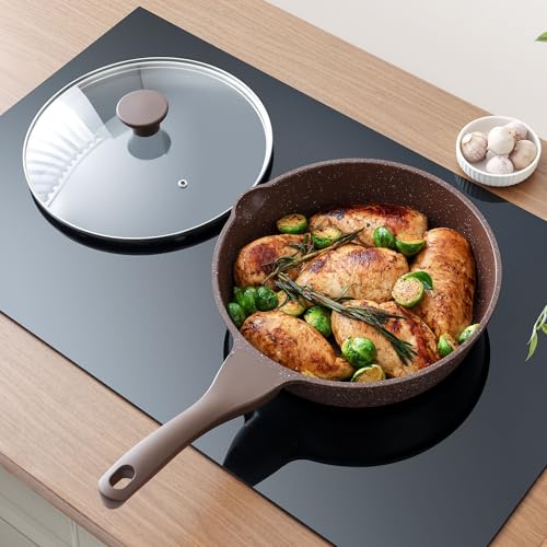 Nonstick Deep Frying Pan Skillet (Toffee Brown / 10-inch/3.5QT)