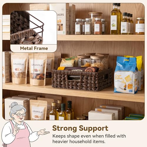 Wicker Storage Baskets for Shelves (Brown / 13"L x 10¾"W x 4¾"H)