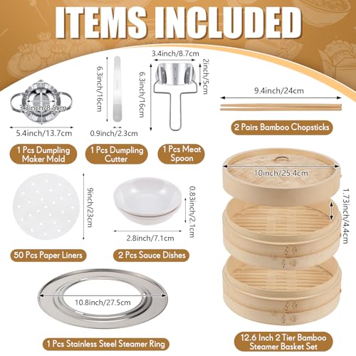 59 Pcs 2 Tier Bamboo Steamer Basket Set (10 Inch)