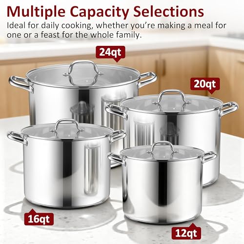 16-Quart 18/10 Stainless Steel Stock Pot with Lid, Large Heavy Duty Soup Pot Compatible with Electric, Gas, Induction and Gas Cooktops, Non-Toxic & Corrosion Resistant, Dishwasher Safe (16 Quarts)