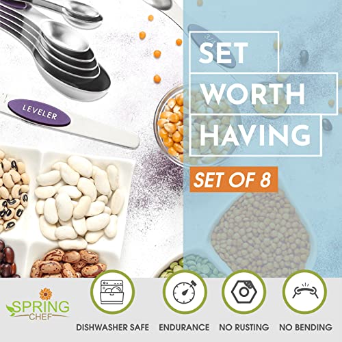 Stainless Steel Magnetic Measuring Spoons Set of 8 (Purple / 1-Pack)