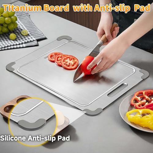 15*11" Pure Titanium Cutting Board with Groove and Silicone Corner