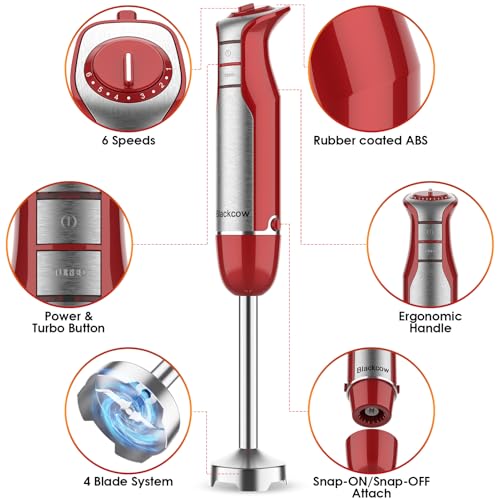 Immersion Blender Handheld (800 W & 6 Speed / Red)