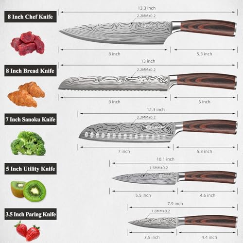 Kitchen Knife Set 5 Piece Chef Knife Set Professional High Carbon Stainless Steel (Set of 5)