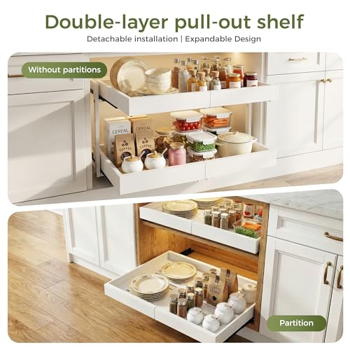 Expandable Pull Out Cabinet Organizer (White / 20.7"D×12"-18.5"W)