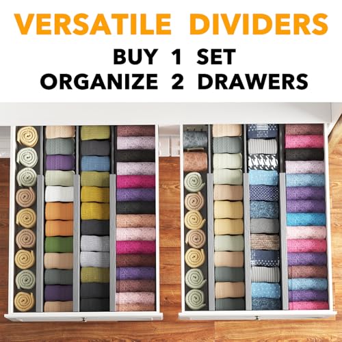 Bamboo Dresser Drawer Dividers 6 Pack (4.65''H, 17''-22''L / GRAY)