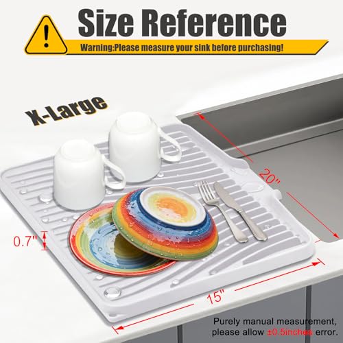 Silicone Dish Drying Mat for Kitchen Counter (White-1pc / 20" x 15")
