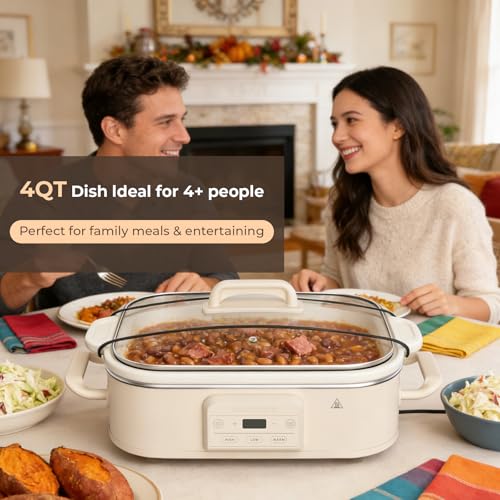 4 Quart Casserole Programmable Slow Cooker with Ceramic Baking Dish (Oatmeal)