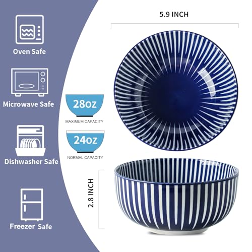 Ceramic Soup Bowls (Blue Radial Striped)