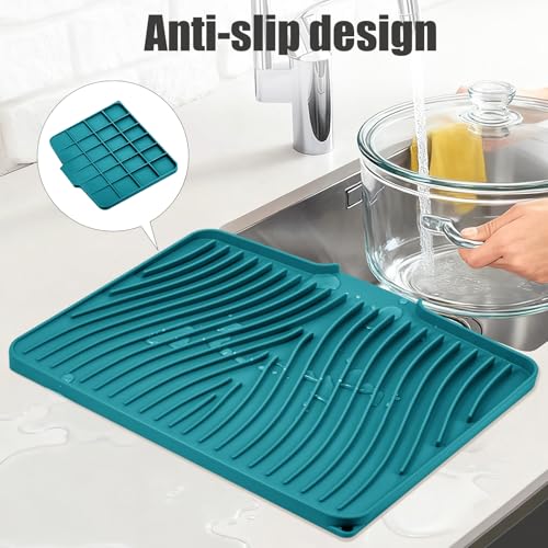 Silicone Dish Drying Mat for Kitchen Counter (Green-1pc / 16" x 12")